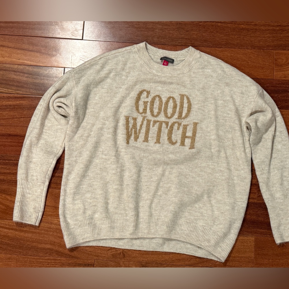 Vince Camuto Cream Sweater with Gold Text